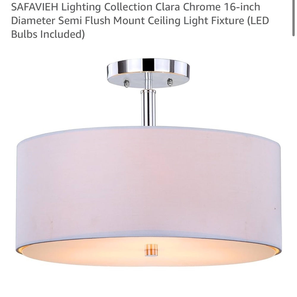 BRAND NEW IN BOX Safavieh Chrome and White Drum Pendant Light